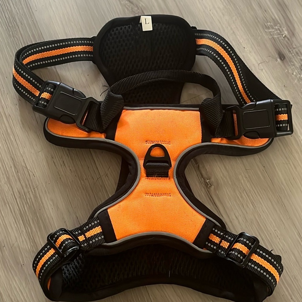 Large size dog harness. Black and orange. Great for small dogs.